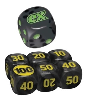 Conjunto com sete dados Marcadores D6 - Equilibrio Perfeito - Preto e Verde